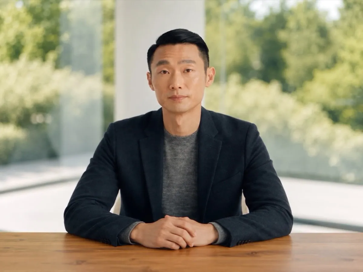 A LiveAvatar counterpart at a desk, mid-conversation in a Giving open & honest feedback simulation