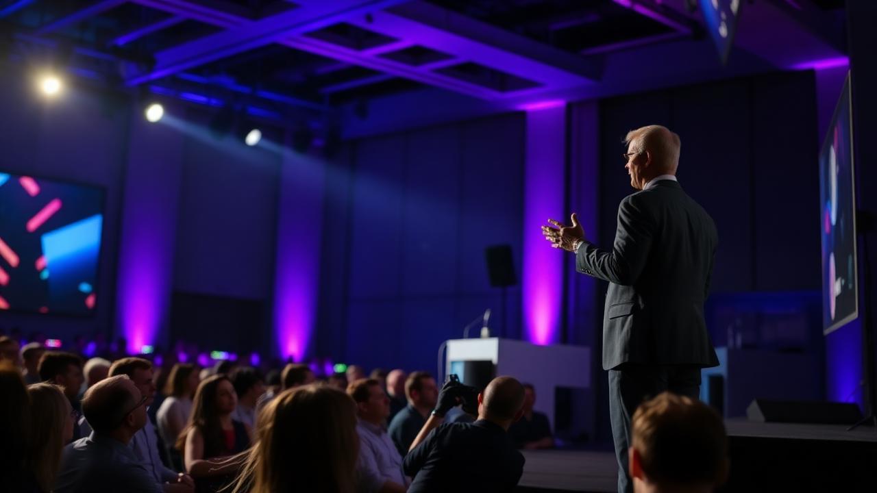 A guru teaching a lesson on stage